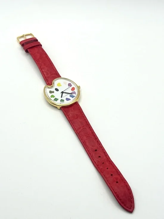 Vintage Palette Paint Quartz Watch with Red Leather Strap - Picture 5 of 13